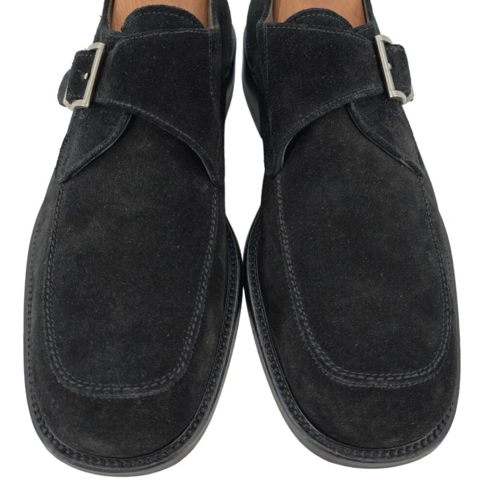 Vintage Bally Italy Monk Strap Loafers Mens 8.5D Black Suede Buckle Dress Shoes - Picture 7 of 13